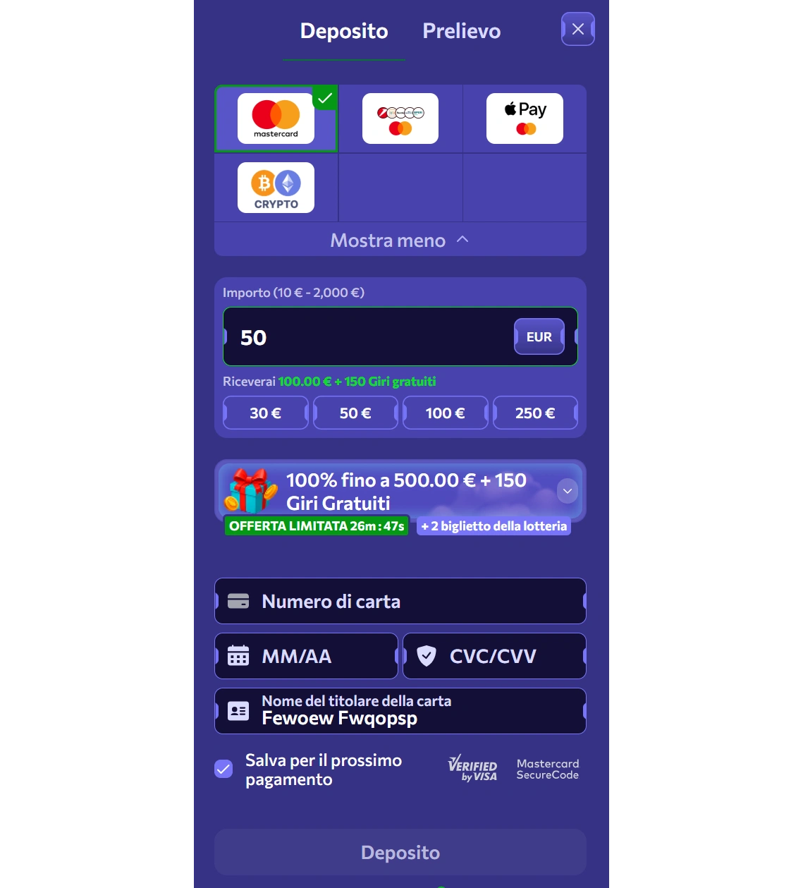 Depositi e Prelievi su Winairlines Casino