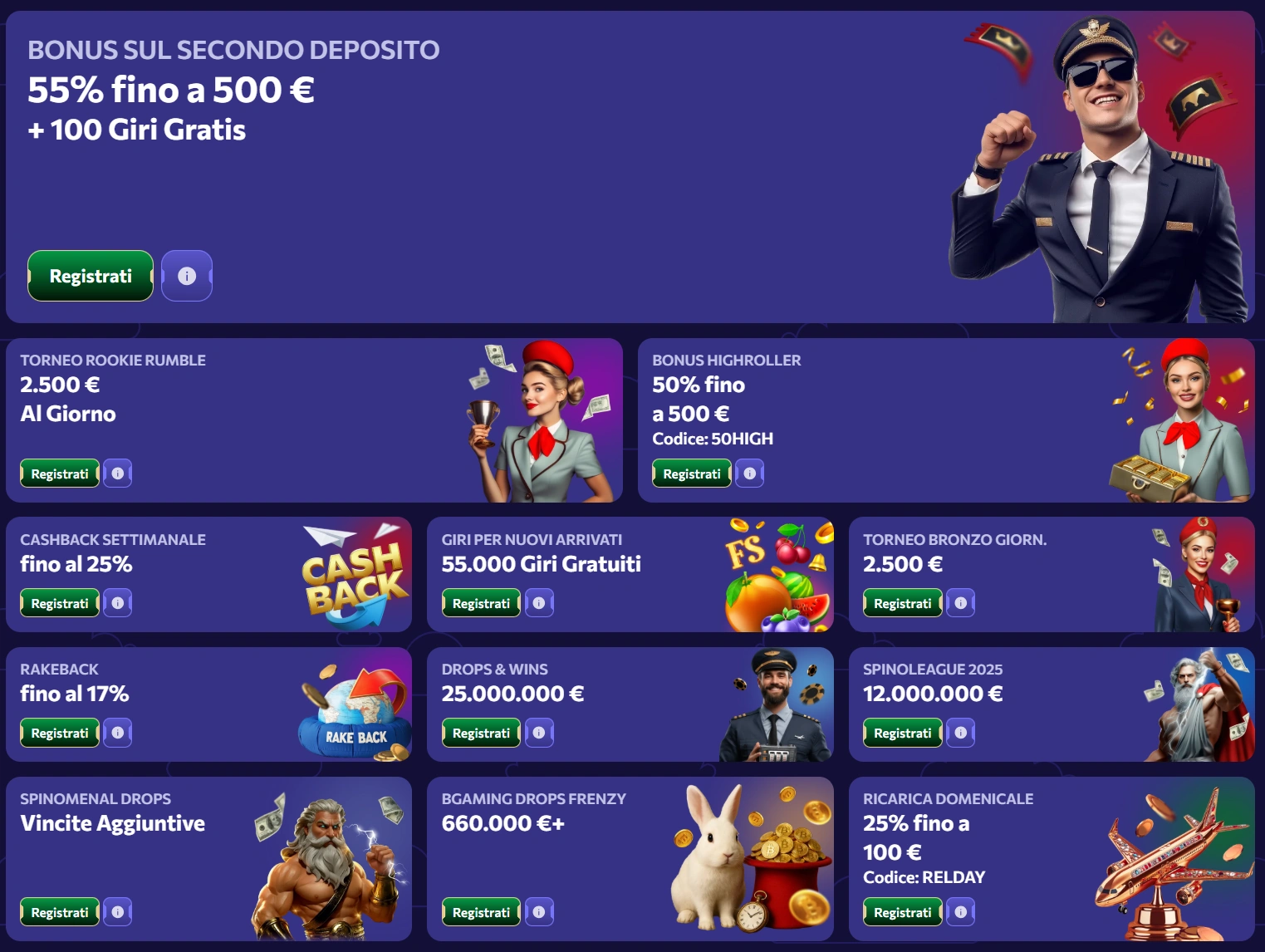 Promozioni e Bonus su Winairlines Casino